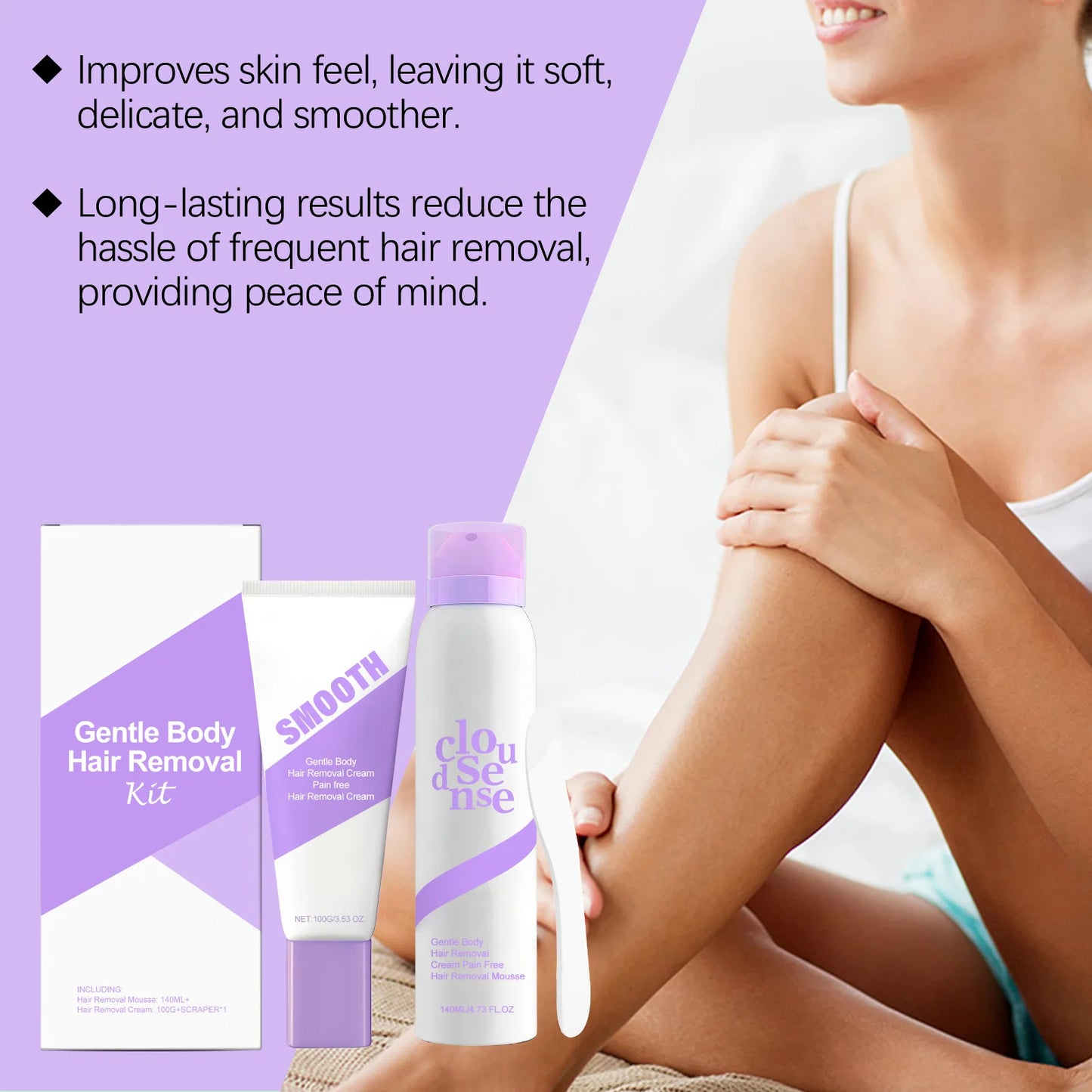 Smooth Body Hair Removal Kit Painless Removal Effective Repair after Shave Discomfort Easy Operate Full Body Use Hair Remove Set